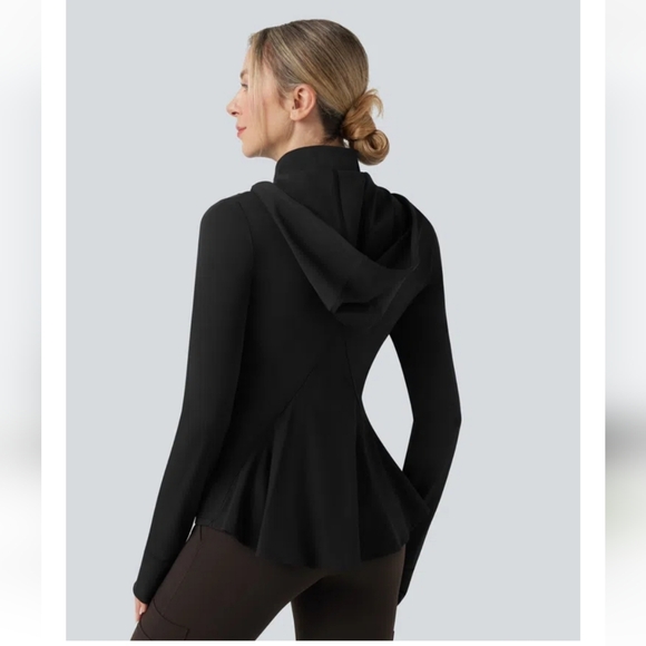 HALARA Jackets & Blazers - Halara NEW Removable Hood Thumb Holes Ruffle Hem Slim Hiking Jacket XS